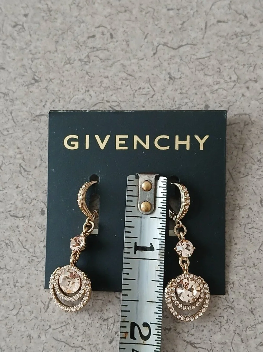 Givenchy Gold Crystal Drop Earrings - Light Champagne Accents